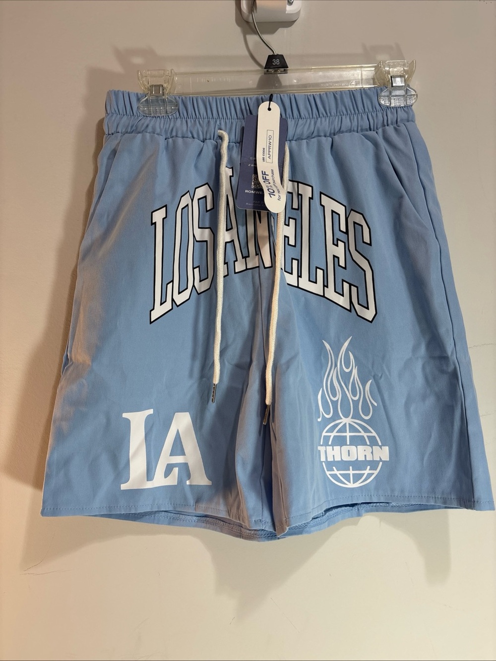 Los Angeles Light Blue Athletic Drawstring Men's Shorts. 1182